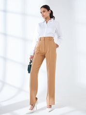 Quaint Straight High Rise Pants-Beige