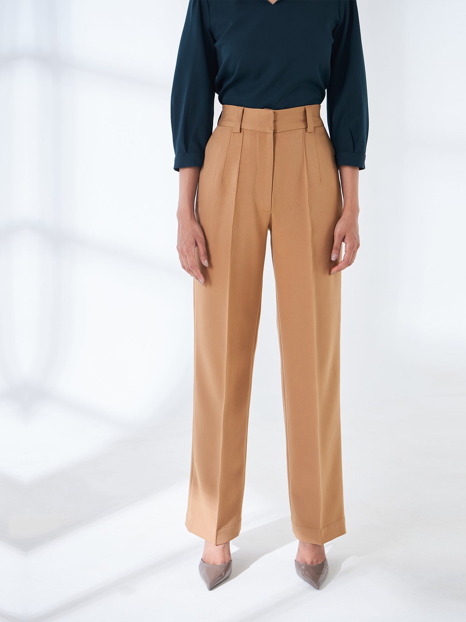 Quaint Straight High Rise Pants-Beige