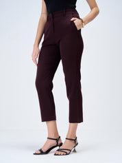 Savant High Rise Straight Fit Pants-Dark Brown