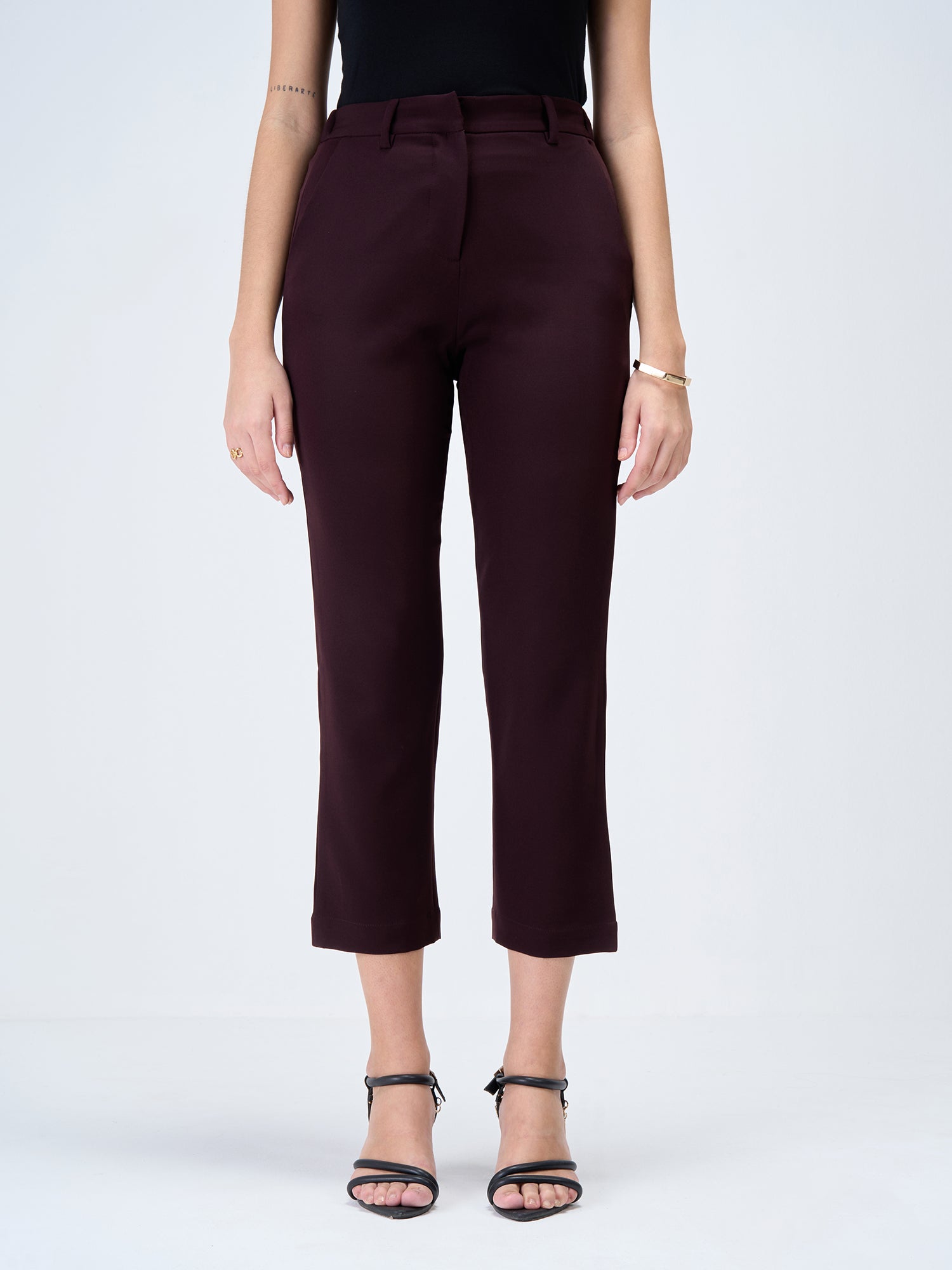 Savant High Rise Straight Fit Pants-Dark Brown