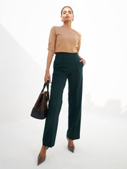 Determined High Rise Straight Trousers-Dark Green