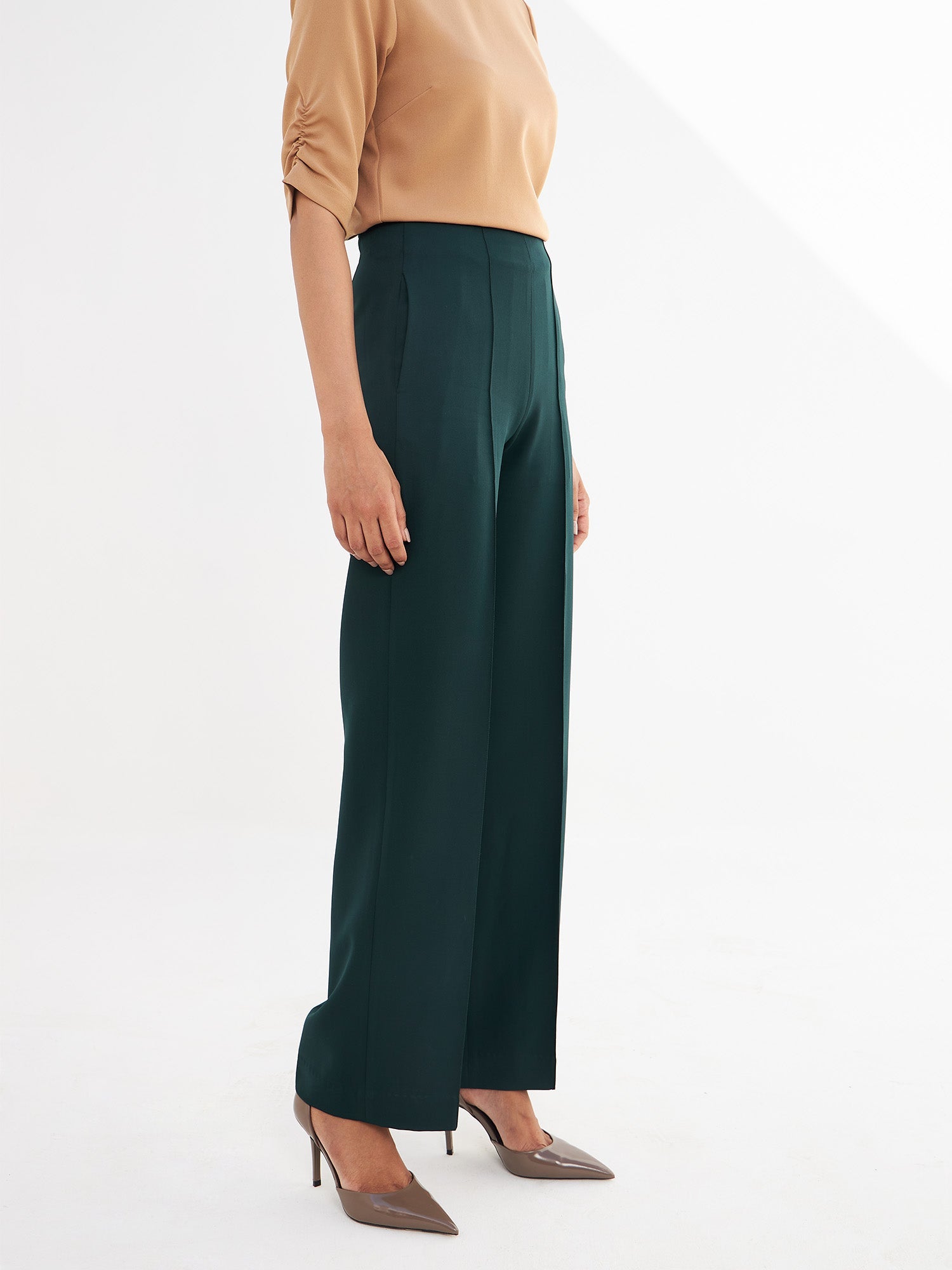 Determined High Rise Straight Trousers-Dark Green