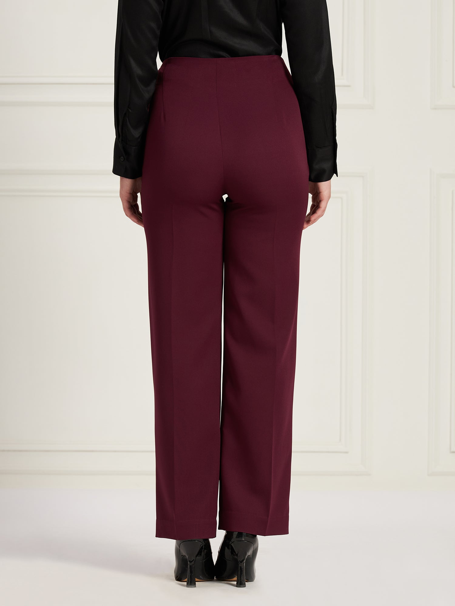 Determined High Rise Straight Trousers-Burgundy