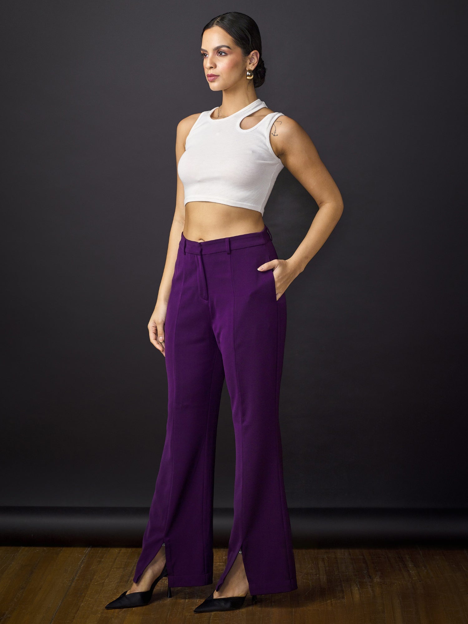 Gabrielle Front Slit Trousers-Purple
