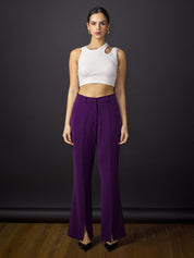 Gabrielle Front Slit Trousers-Purple