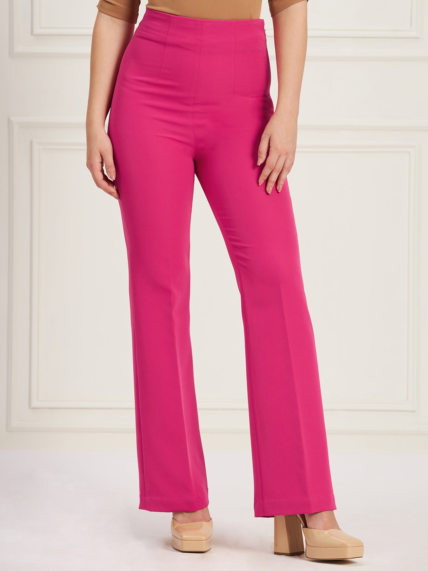Glorious High Rise Bootcut Pants-Ruby Pink