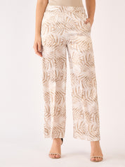 Raphia Tropical Wide Legged Trousers - Beige