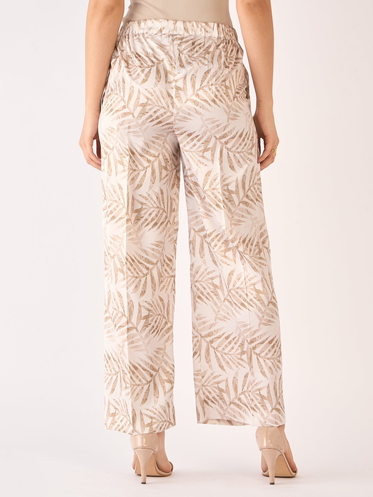Raphia Tropical Wide Legged Trousers - Beige
