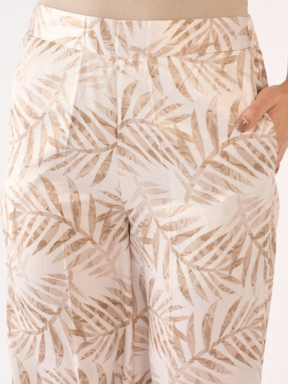 Raphia Tropical Wide Legged Trousers - Beige