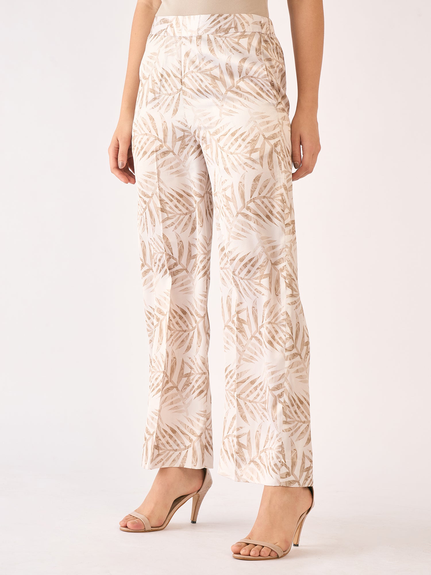 Raphia Tropical Wide Legged Trousers - Beige