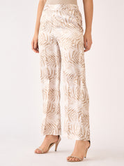 Raphia Tropical Wide Legged Trousers - Beige