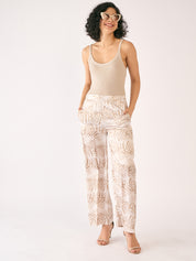 Raphia Tropical Wide Legged Trousers - Beige