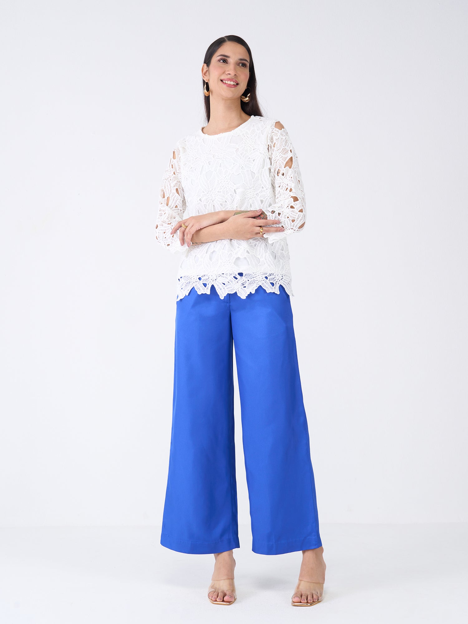 Mercer Mid Rise Wide Legged Trousers-Dark Blue