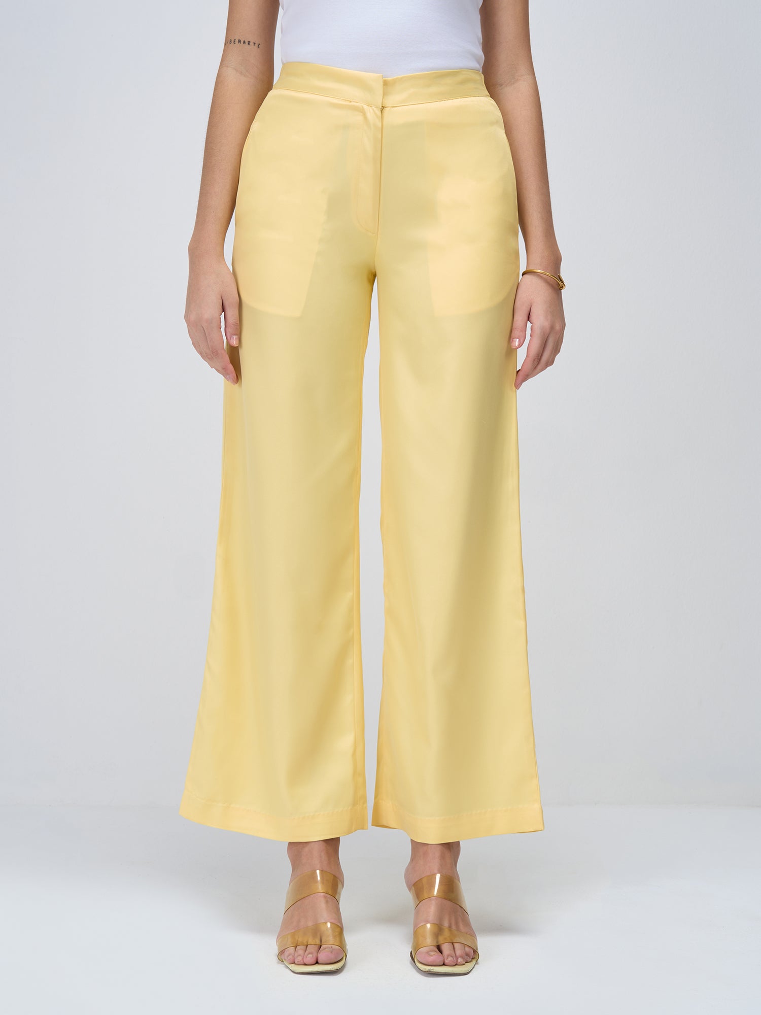 Mercer Mid Rise Wide Legged Trousers - Lemon Yellow