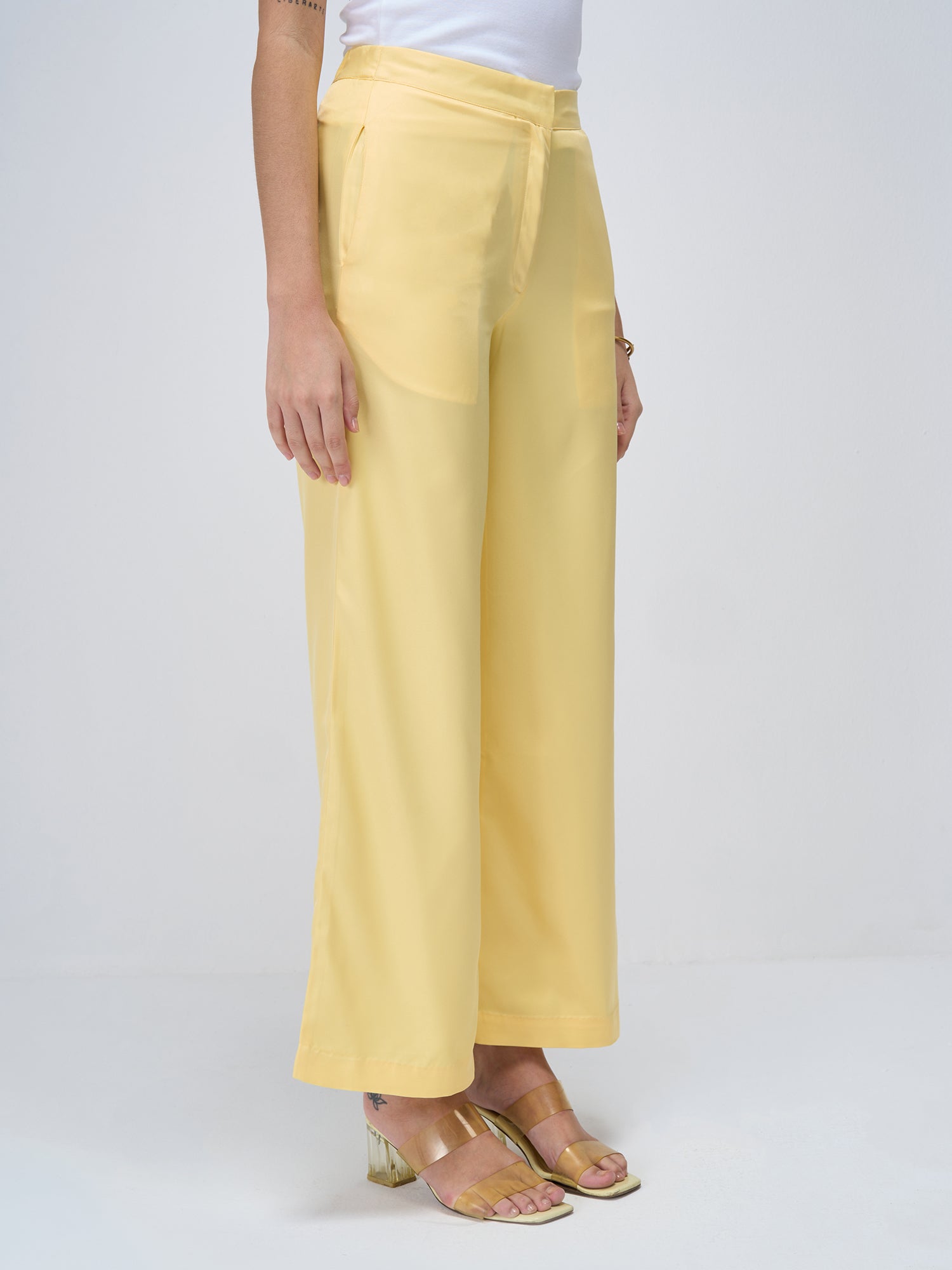 Mercer Mid Rise Wide Legged Trousers - Lemon Yellow