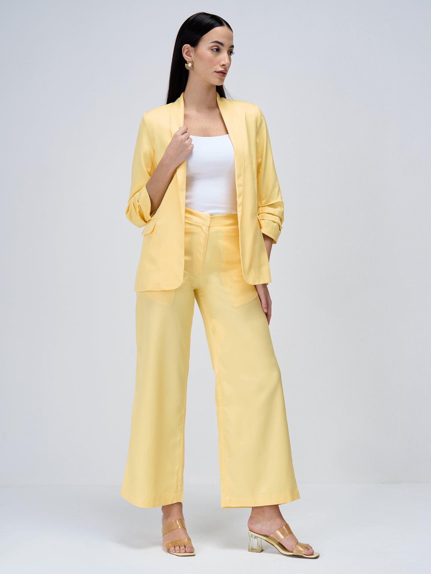 Mercer Mid Rise Wide Legged Trousers - Lemon Yellow