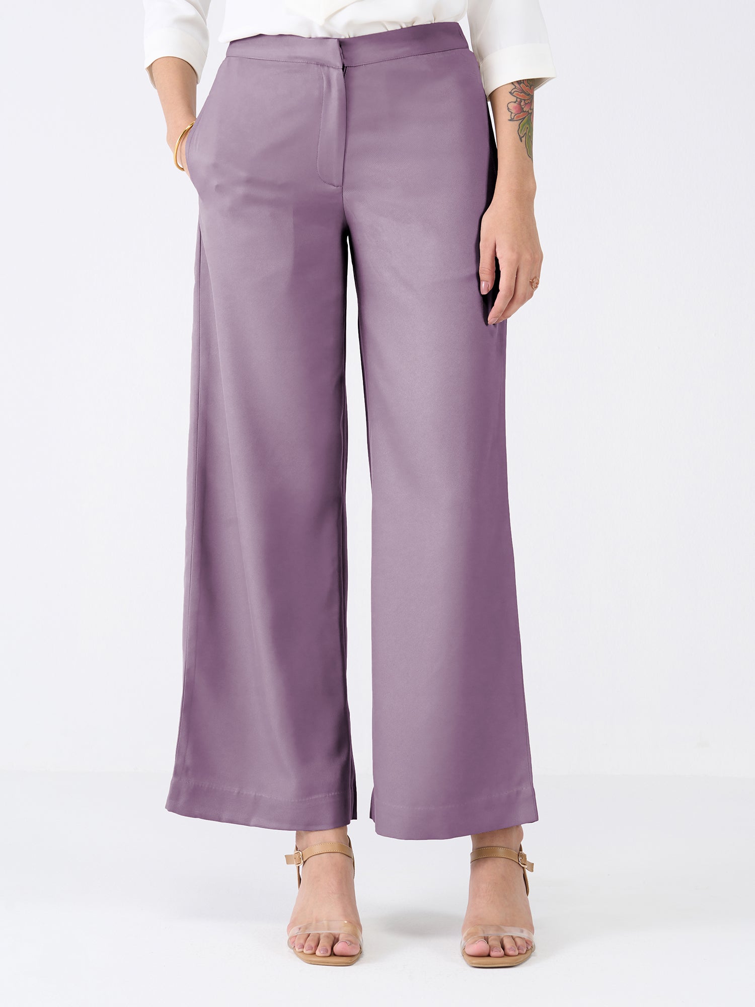 Mercer Mid Rise Wide Legged Trousers - Mauve