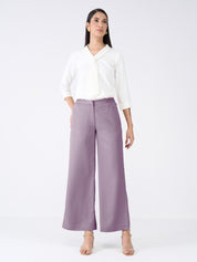 Mercer Mid Rise Wide Legged Trousers - Mauve