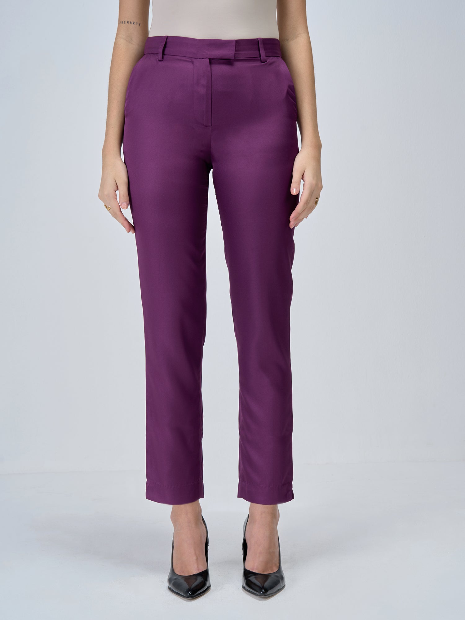 Lumi Mid Rise Slim Fit Trousers - Purple