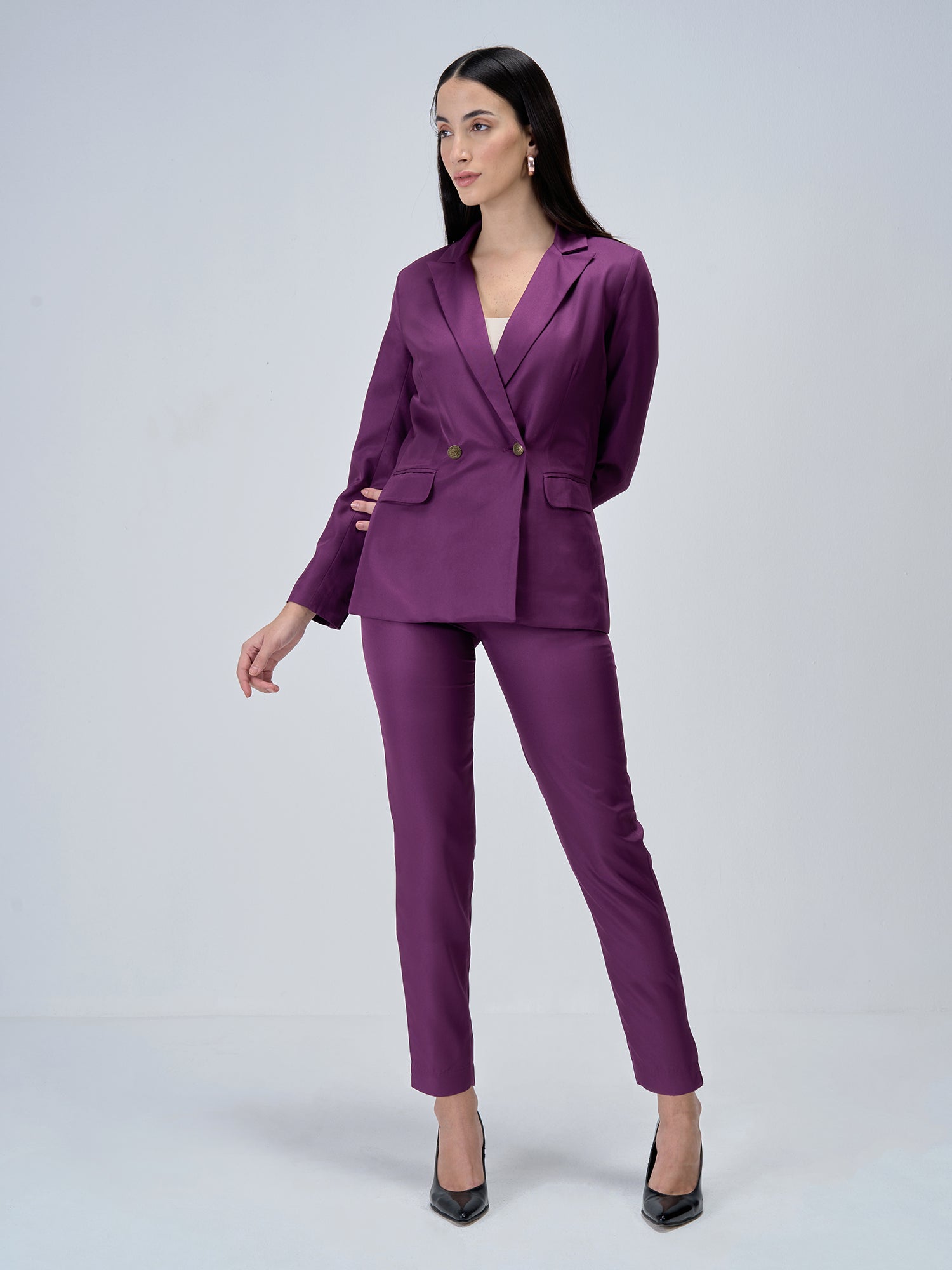 Lumi Mid Rise Slim Fit Trousers - Purple