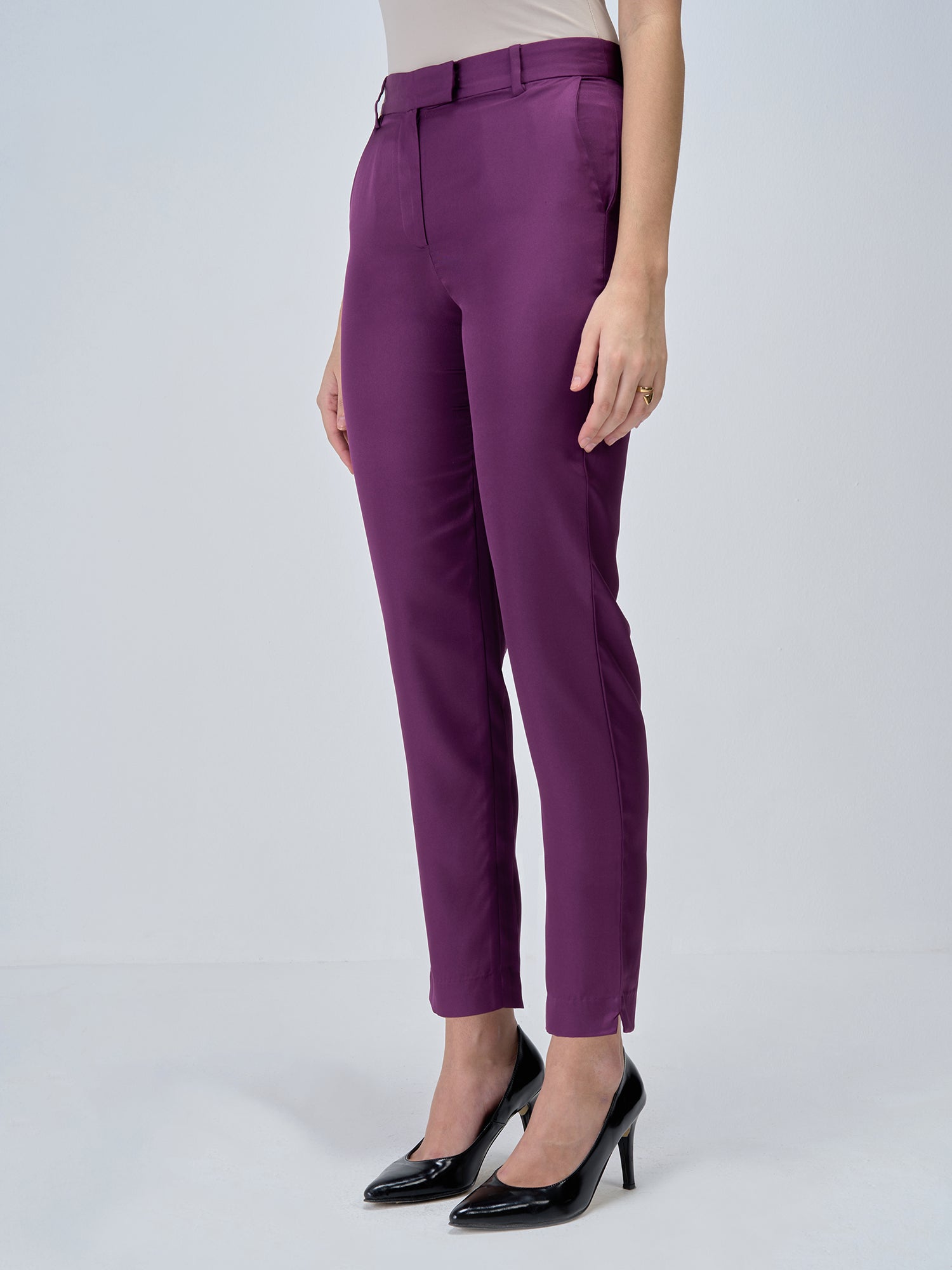 Lumi Mid Rise Slim Fit Trousers - Purple