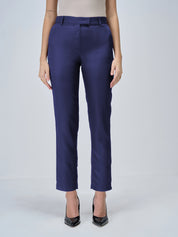 Lumi Mid Rise Slim Fit Trousers-Navy