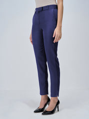 Lumi Mid Rise Slim Fit Trousers-Navy