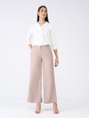 Mercer Mid Rise Wide Legged Trousers-Taupe