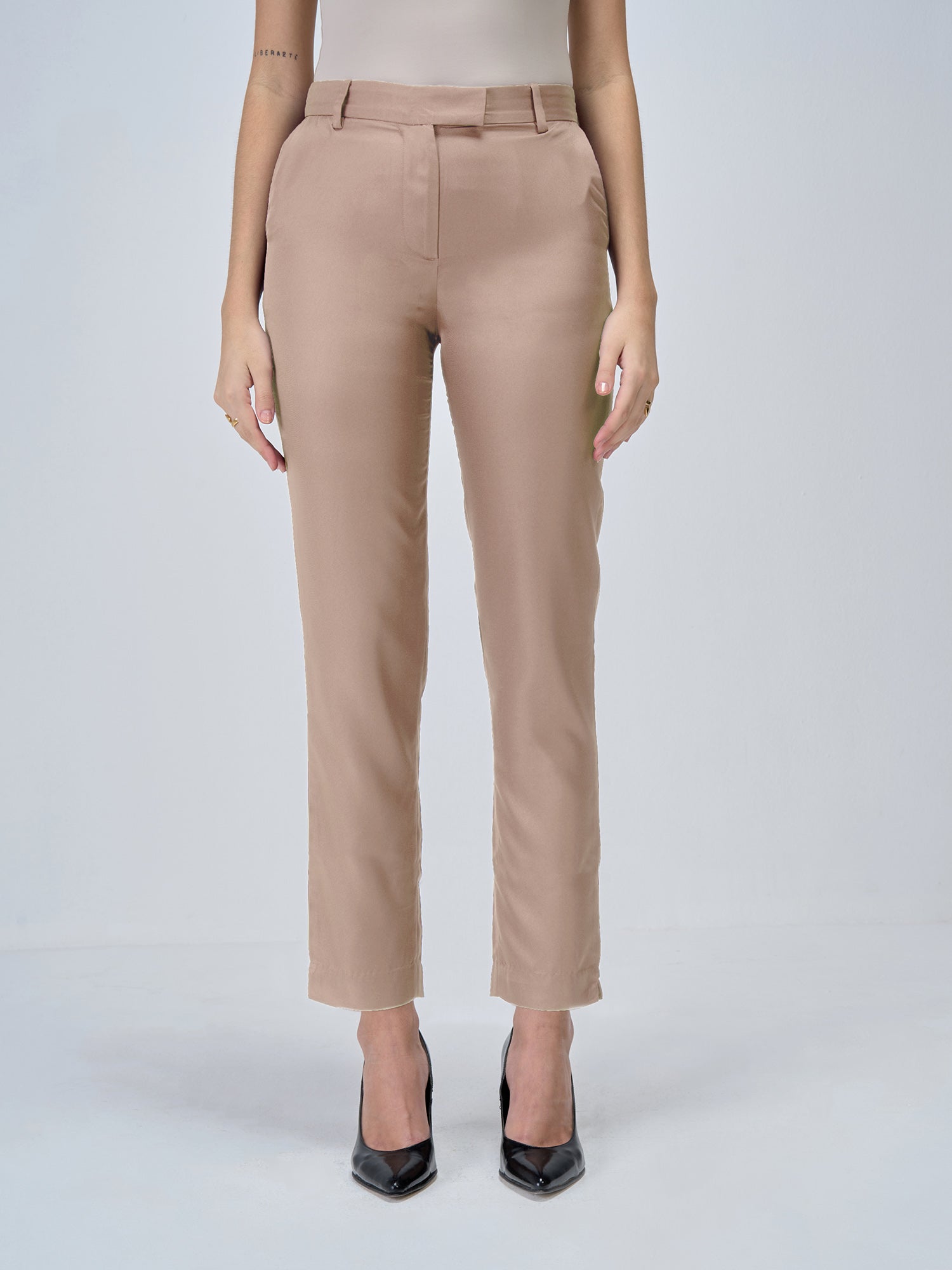 Lumi Mid Rise Slim Fit Trousers-Dusty Peach