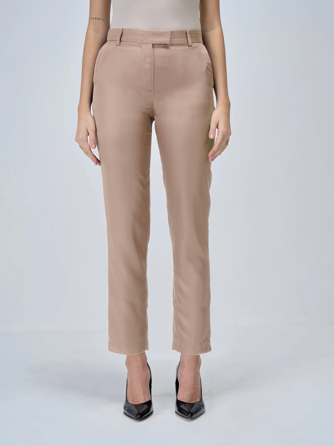 Lumi Mid Rise Slim Fit Trousers-Dusty Peach