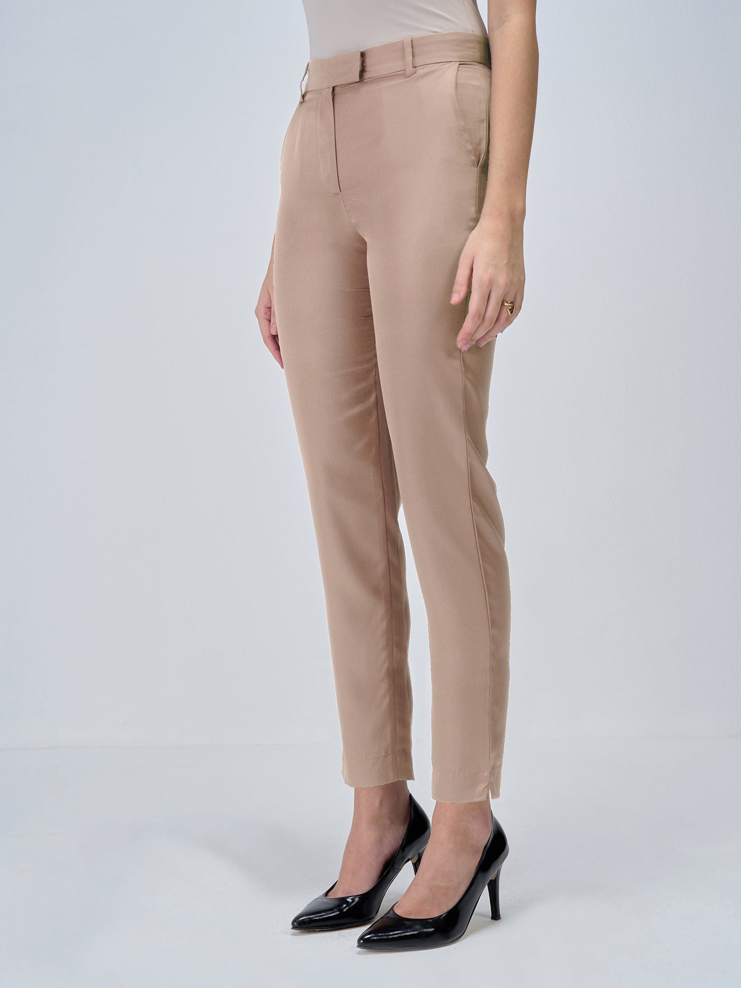 Lumi Mid Rise Slim Fit Trousers-Dusty Peach