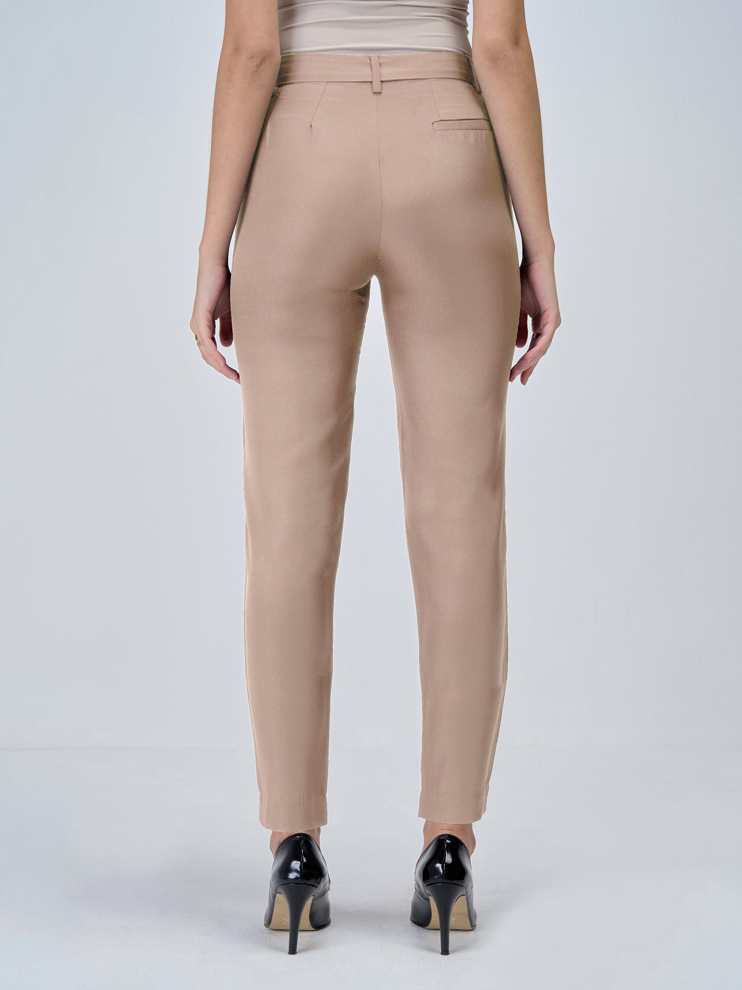 Lumi Mid Rise Slim Fit Trousers-Dusty Peach