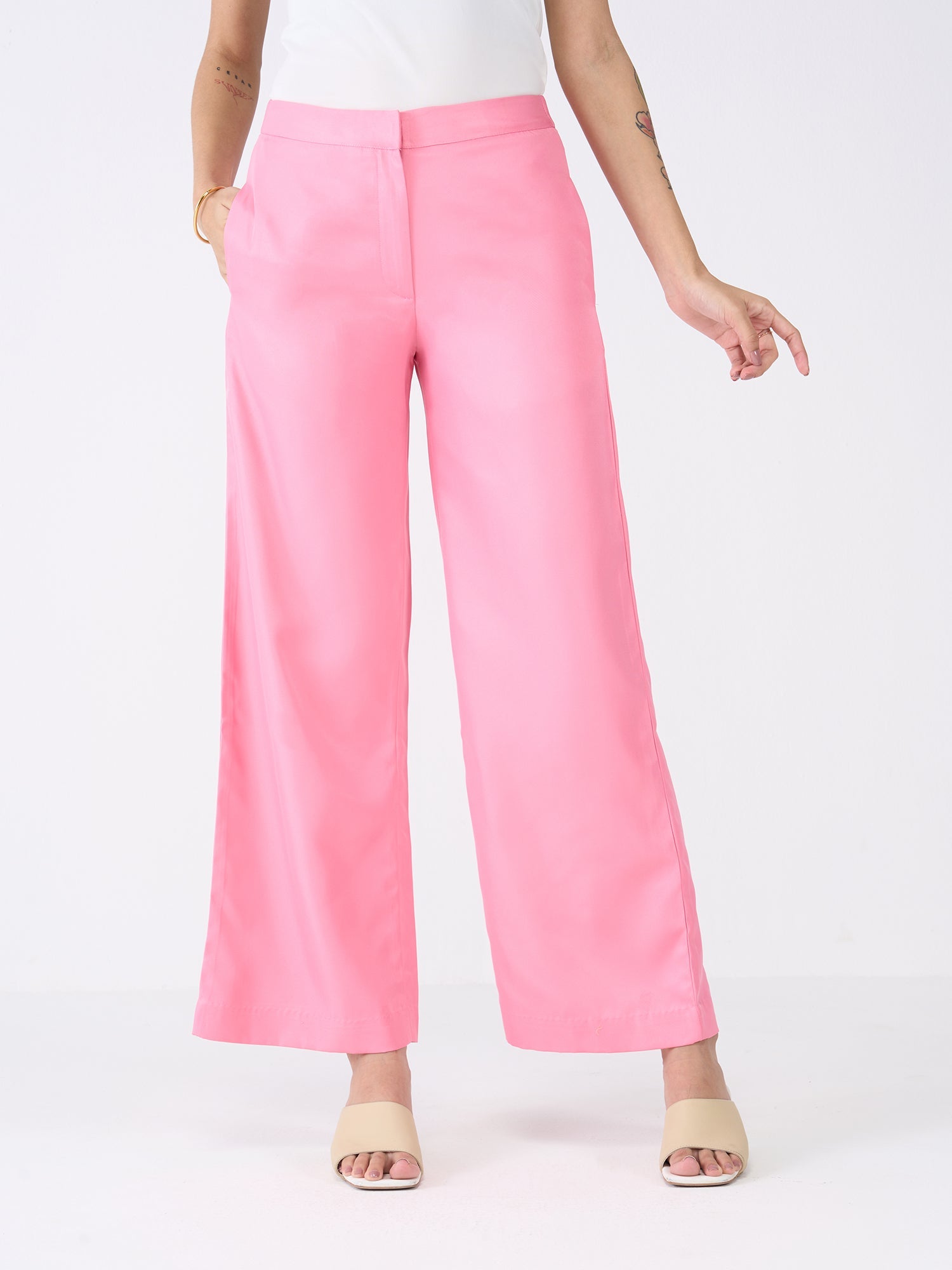 Mercer Mid Rise Wide Legged Trousers-Candy Pink