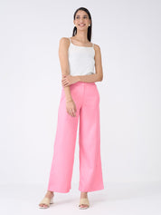 Mercer Mid Rise Wide Legged Trousers-Candy Pink