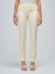 Lumi Mid Rise Slim Fit Trousers-Cream