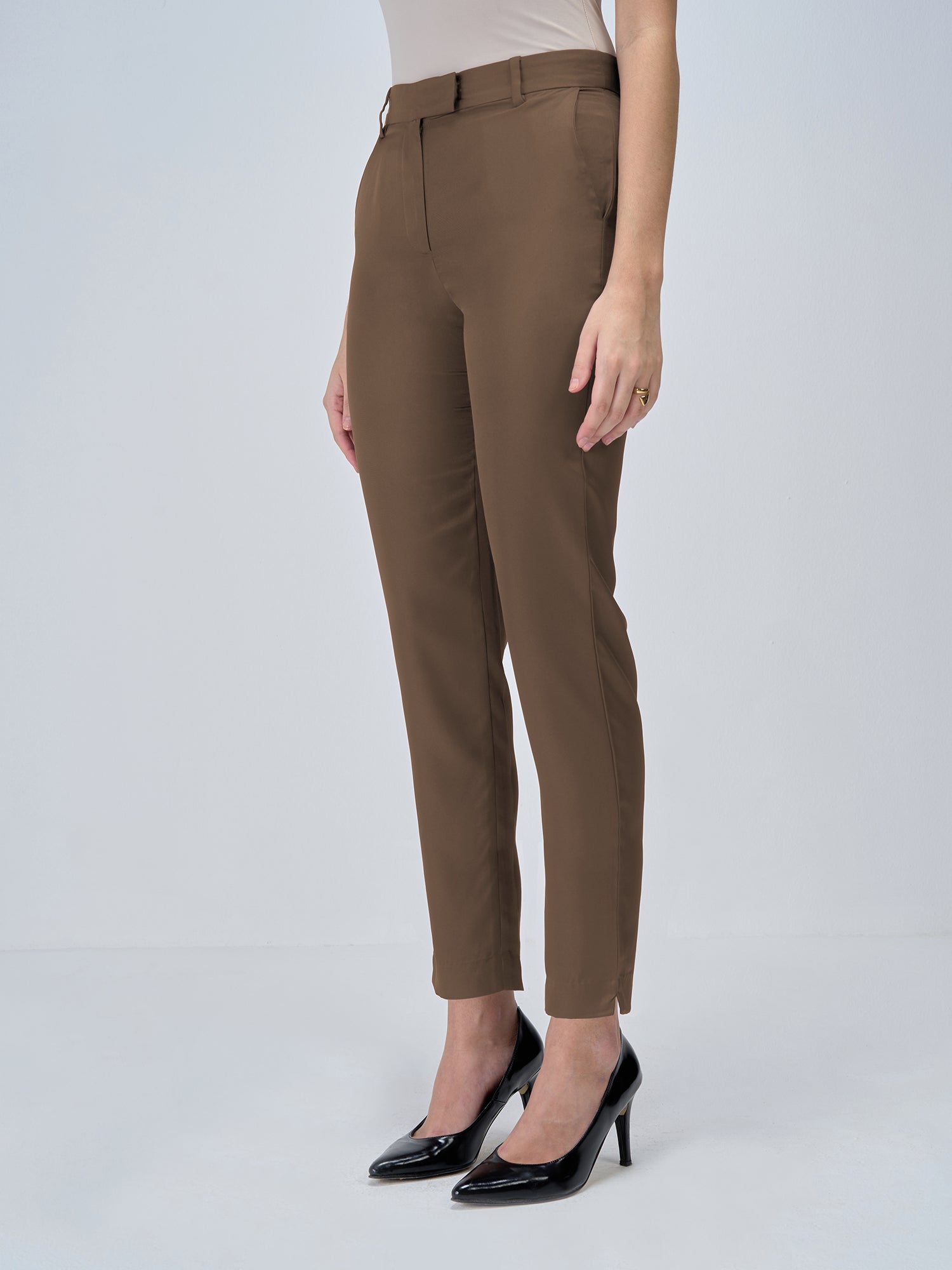 Lumi Mid Rise Slim Fit Trousers-Umber Green