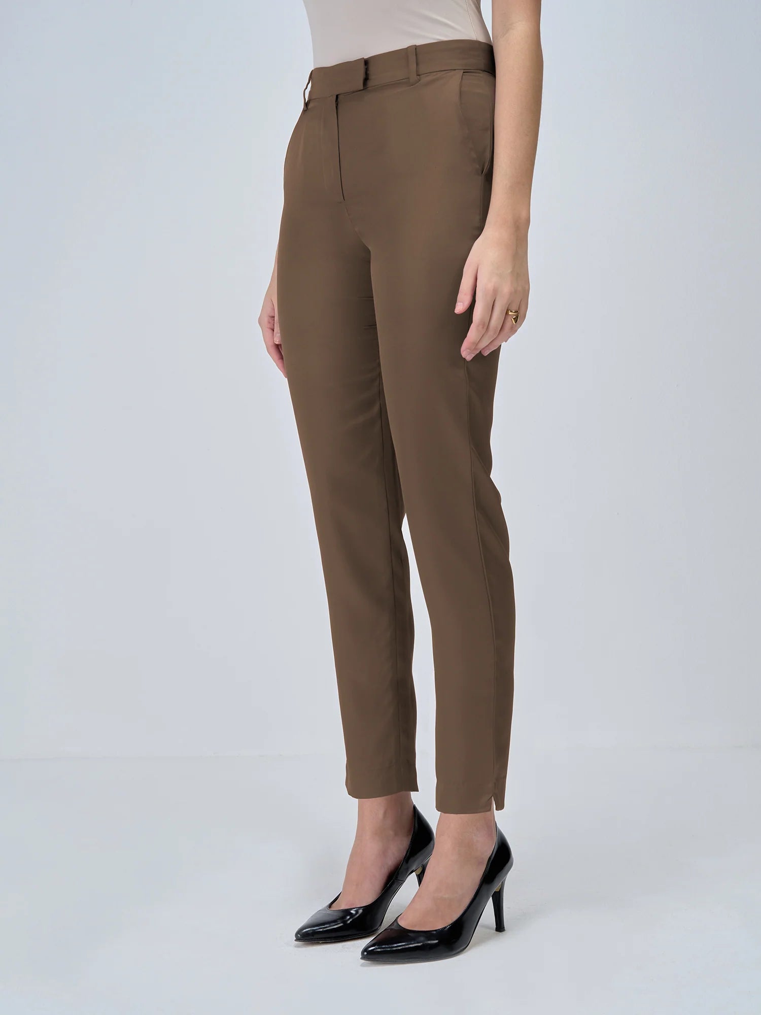 Lumi Mid Rise Slim Fit Trousers-Umber Green