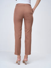 Earnest Striped Mid Rise Pants-Brown/White