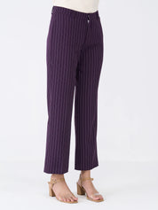 Tirana Striped Mid Rise Straight Trousers-Purple/White