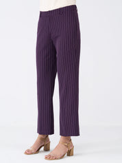 Tirana Striped Mid Rise Straight Trousers-Purple/White