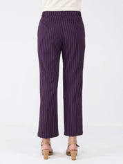 Tirana Striped Mid Rise Straight Trousers-Purple/White