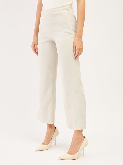 Liberal-Off White Stripes Striped Formal Side Zip Pant - Off White &amp; White