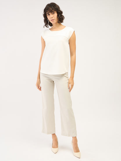 Liberal-Off White Stripes Striped Formal Side Zip Pant - Off White &amp; White