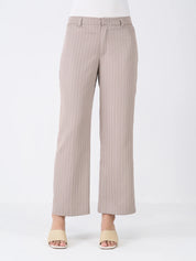 Tirana Striped Mid Rise Straight Trousers-Taupe/White