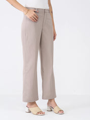 Tirana Striped Mid Rise Straight Trousers-Taupe/White