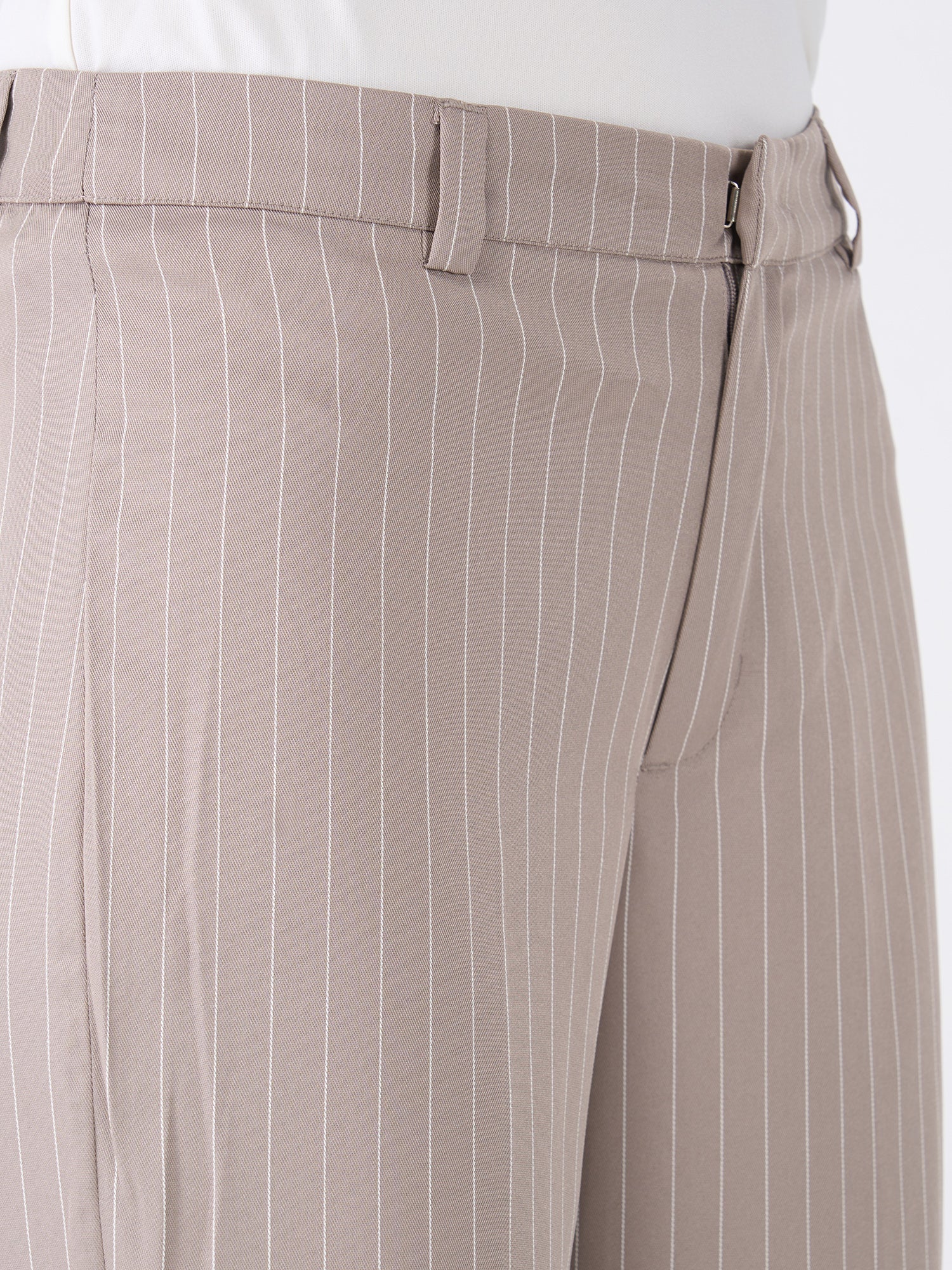 Tirana Striped Mid Rise Straight Trousers-Taupe/White