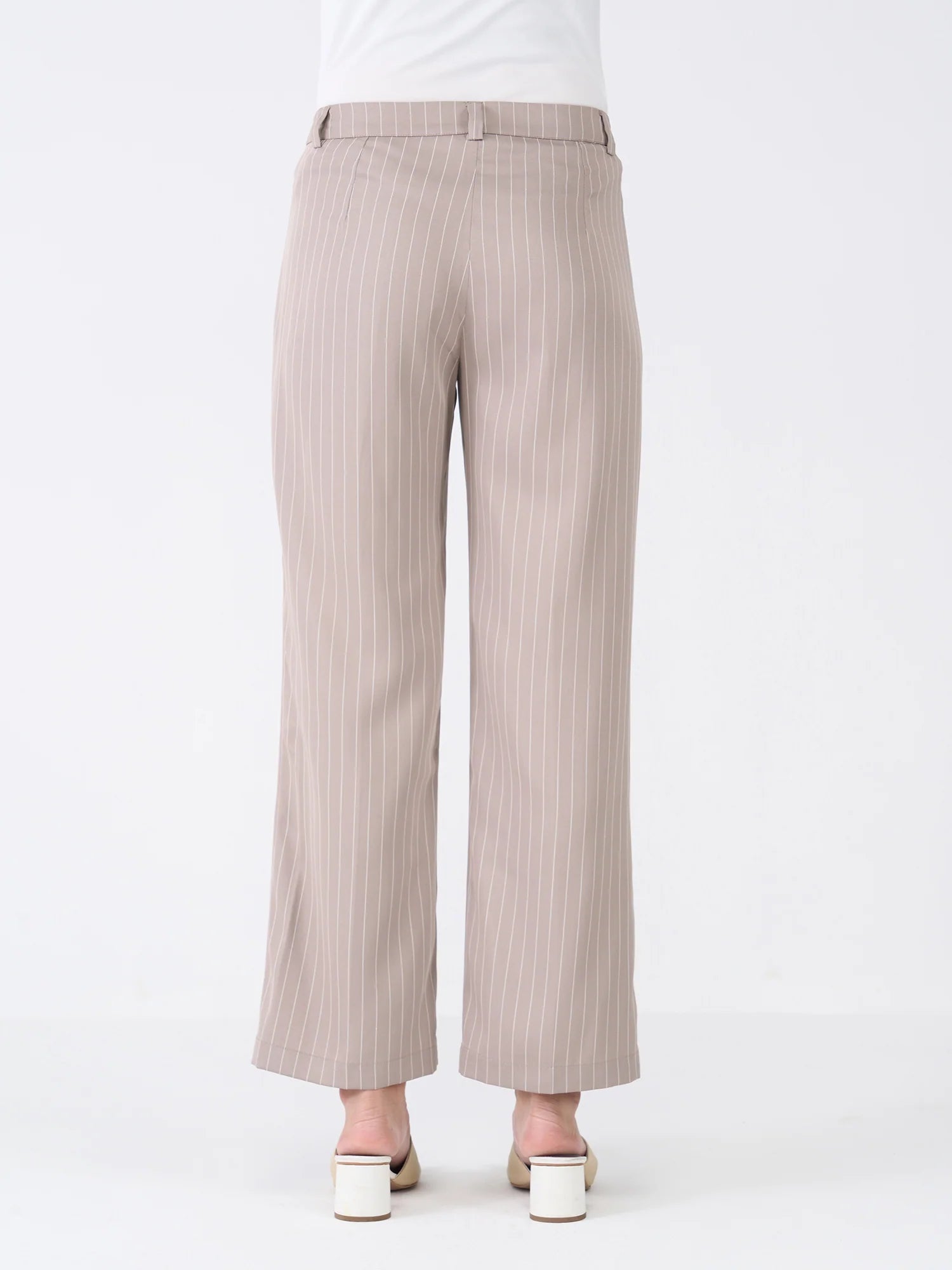 Tirana Striped Mid Rise Straight Trousers-Taupe/White