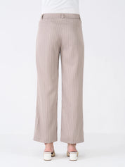 Tirana Striped Mid Rise Straight Trousers-Taupe/White