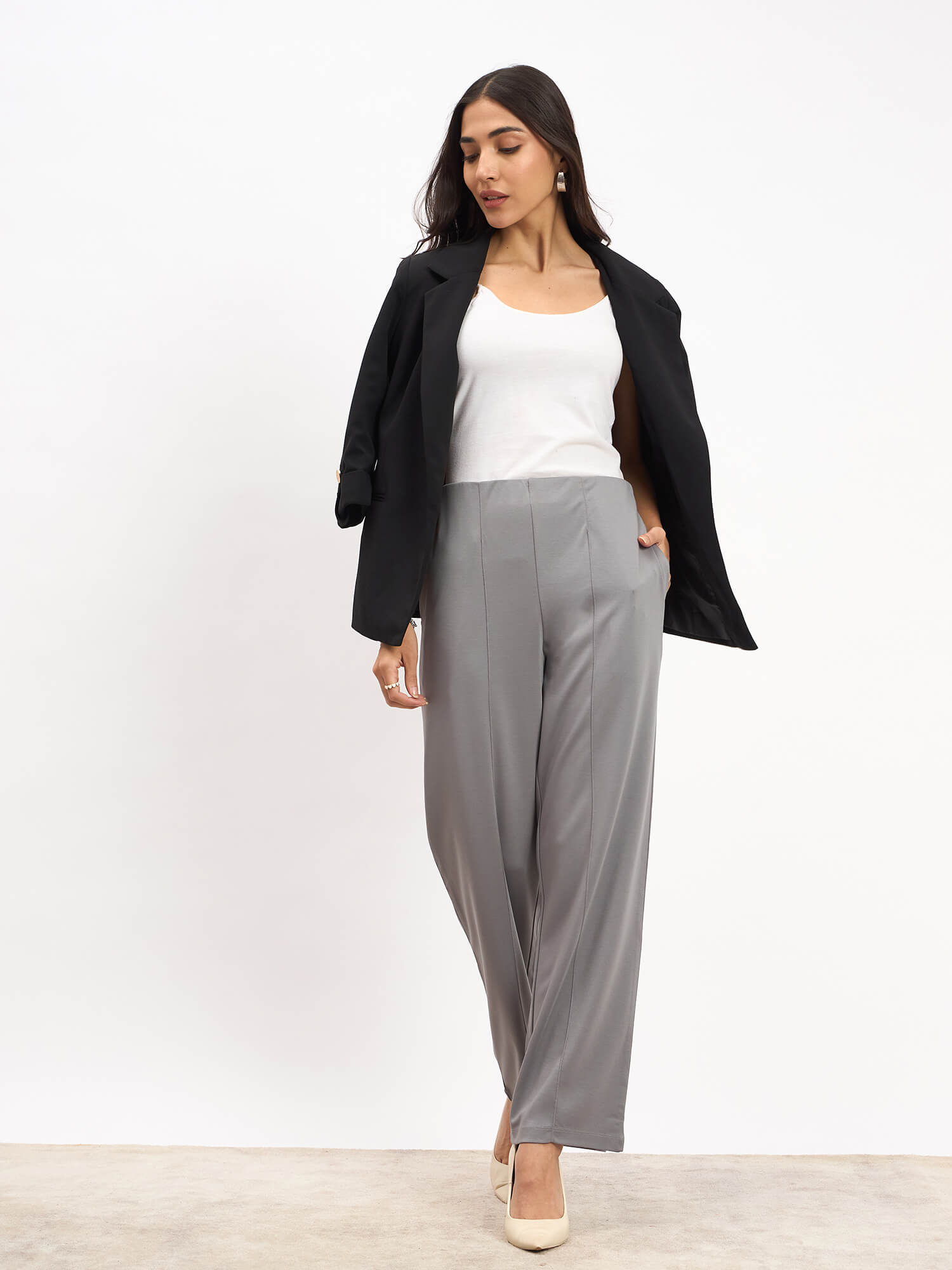 Fanny Pull on Straight Pants - Grey