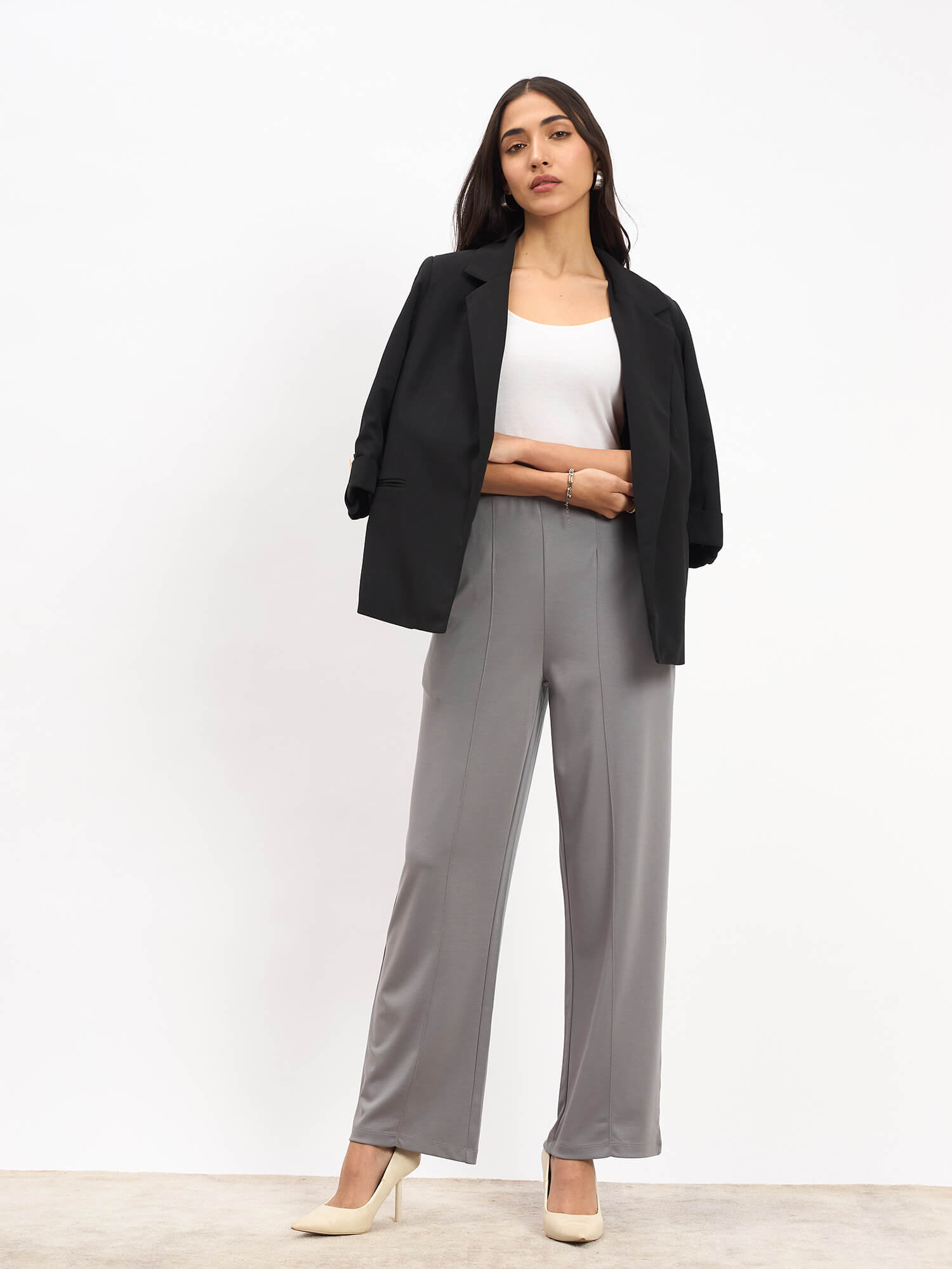 Fanny Pull on Straight Pants - Grey